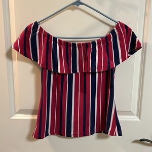 DISCREET Off The Shoulder Crop Blouse - Red, White, & Blue